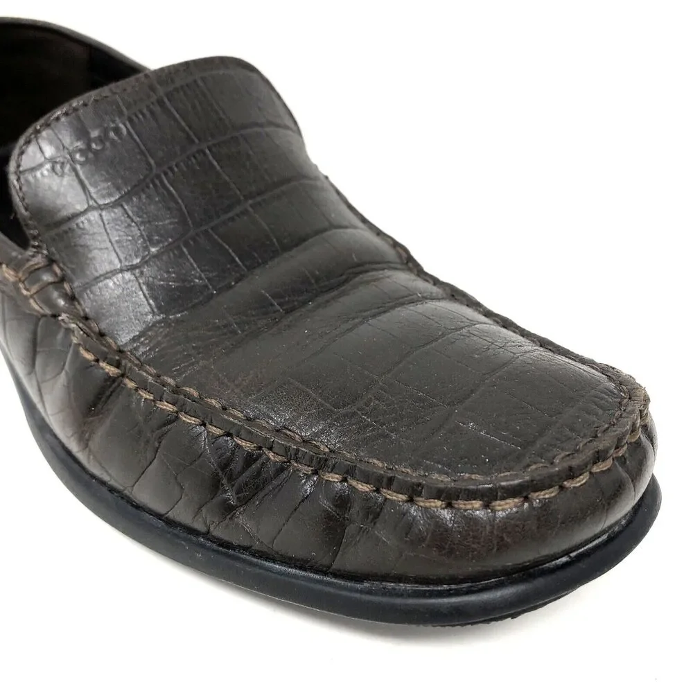 Ecco Leather Croc Embossed Driving Loafers Mens Size 7.5 Eu 41 Preppy Ivy League